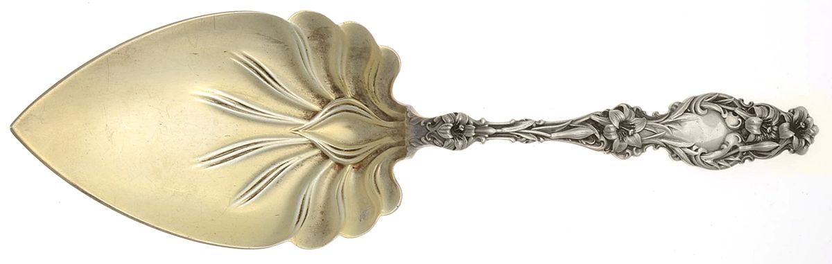 Lily (Sterling, 1902, Lion-Pat.1902) Large Solid Pie Knife by Whiting Manf Co-1