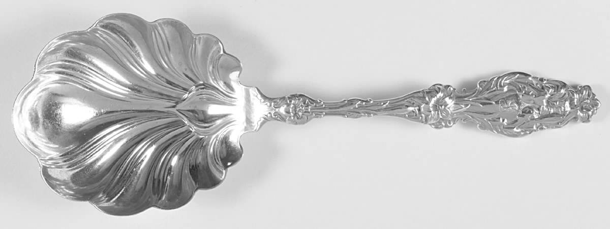 Lily (Sterling, 1902, Lion-Pat.1902) Large Solid Shell Berry/Casserole Spoon by Whiting Manf Co-1