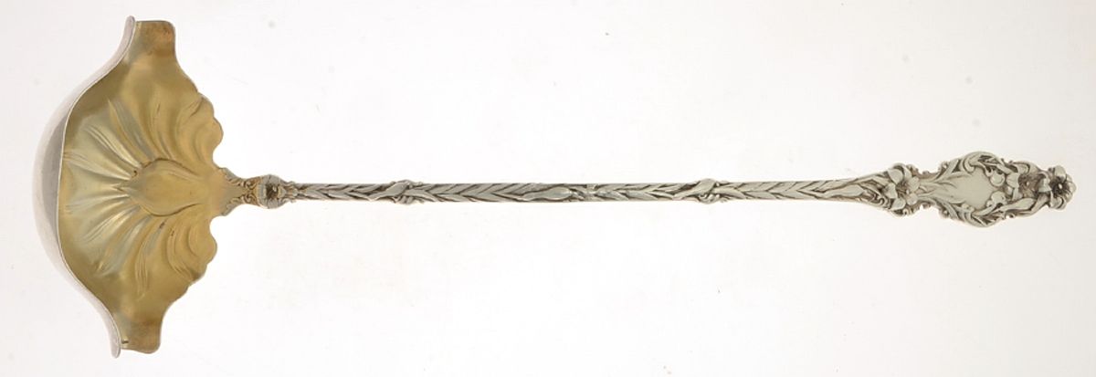 Lily (Sterling, 1902, Lion-Pat.1902) Punch Ladle Solid Piece by Whiting Manf Co-1