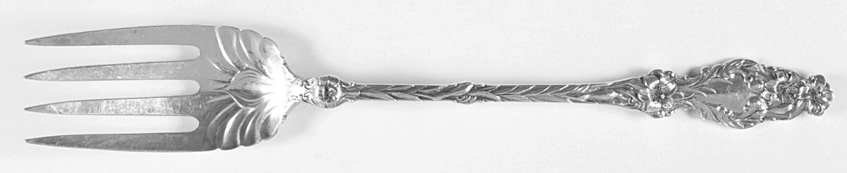 Lily (Sterling, 1902, Lion-Pat.1902) Oversize Solid Salad Servng Fork by Whiting Manf Co-1