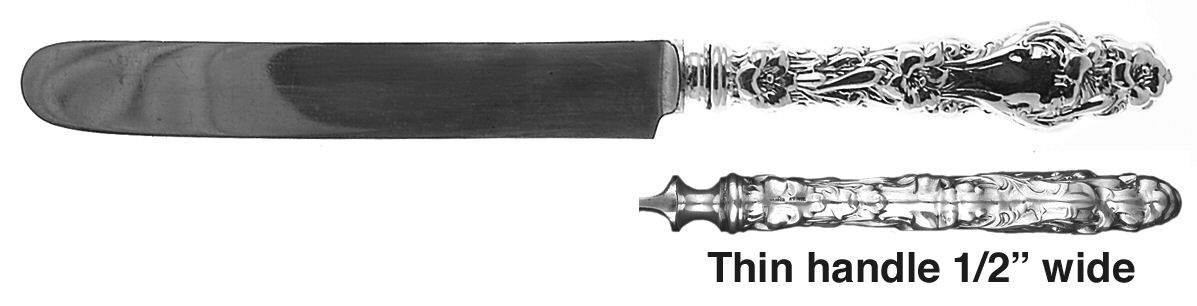 Lily (Sterling, 1902, Lion-Pat.1902) Blunt Thin Hollow Knife with Bolster by Whiting Manf Co-1