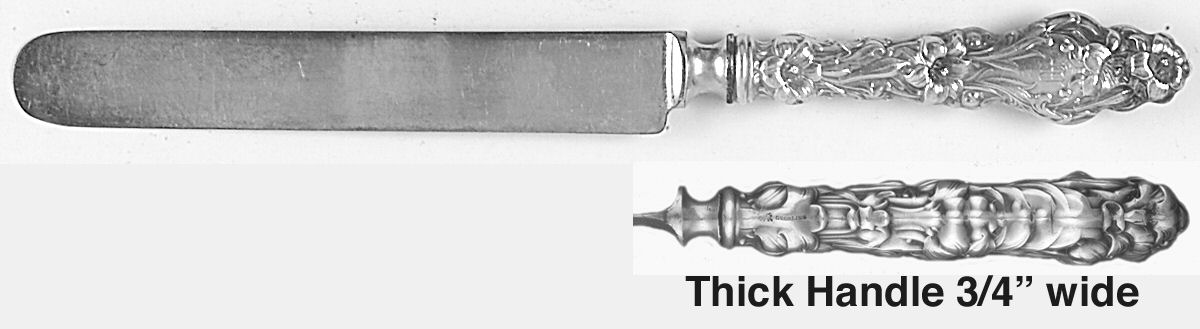 Lily (Sterling, 1902, Lion-Pat.1902) Blunt Thick Hollow Knife with Bolster by Whiting Manf Co-1