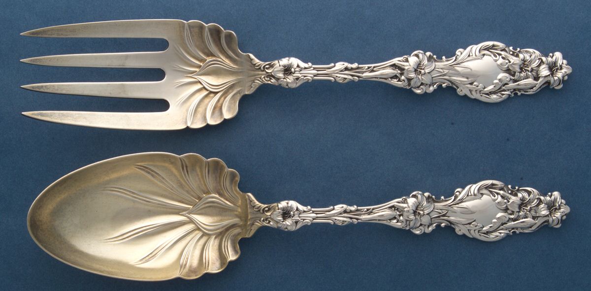 Lily (Sterling, 1902, Lion-Pat.1902) (2 Pc) Solid Salad Set by Whiting Manf Co-1