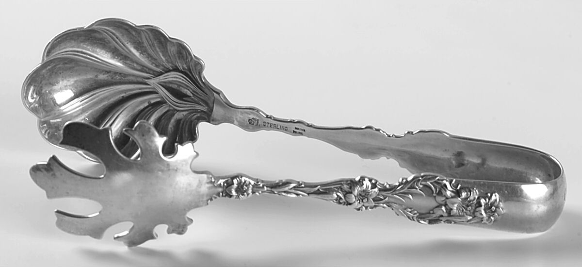 Lily (Sterling, 1902, Lion-Pat.1902) Large Ice Serving Tongs by Whiting Manf Co-1