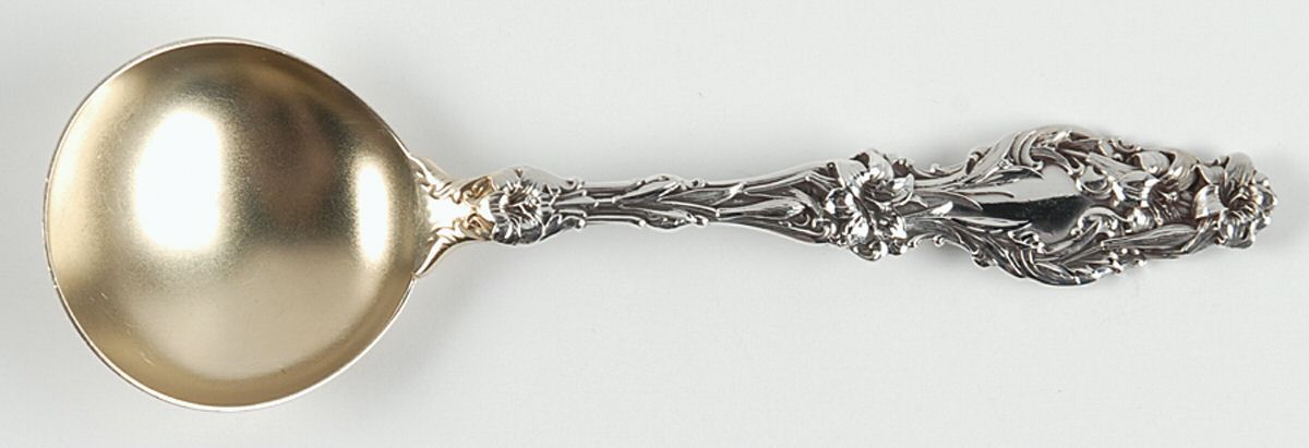 Lily (Sterling, 1902, Lion-Pat.1902) Round Bowl Soup Spoon (Bouillon) by Whiting Manf Co-1