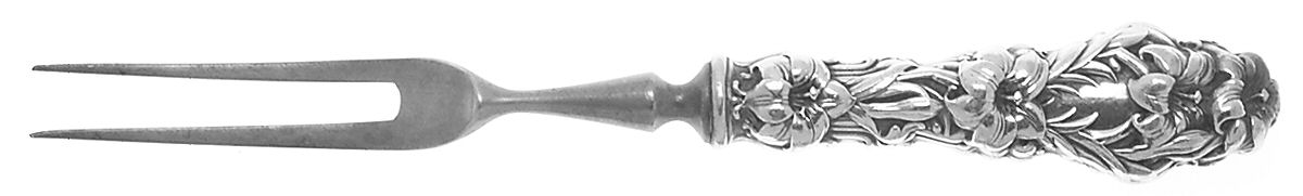 Lily (Sterling, 1902, Lion-Pat.1902) Small Thick Handle Carving Fork,Stnl Prong by Whiting Manf Co-1