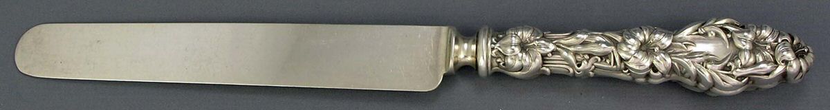 Lily (Sterling, 1902, Lion-Pat.1902) Blunt Thick Hollow Table Knife with Bolster by Whiting Manf Co-1