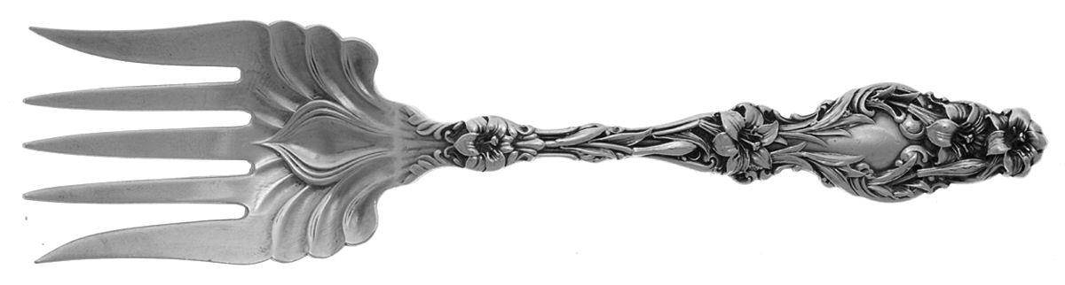 Lily (Sterling, 1902, Lion-Pat.1902) Large Solid Tined Sardine Serving Fork by Whiting Manf Co-1