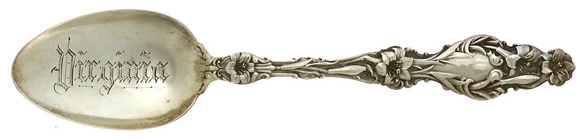 Lily (Sterling, 1902, Lion-Pat.1902) Souvenir Spoon (Five O'Clock) by Whiting Manf Co-1