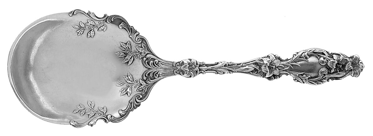 Lily (Sterling, 1902, Lion-Pat.1902) Solid Salad Serving Spoon by Whiting Manf Co-1
