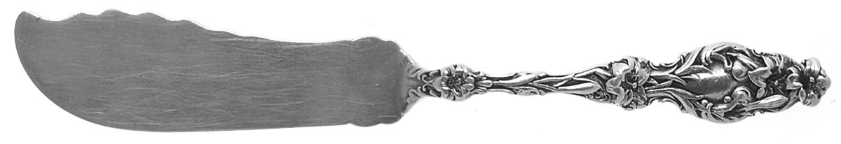 Lily (Sterling, 1902, Lion-Pat.1902) Large Flat Handle Master Butter Knife by Whiting Manf Co-1