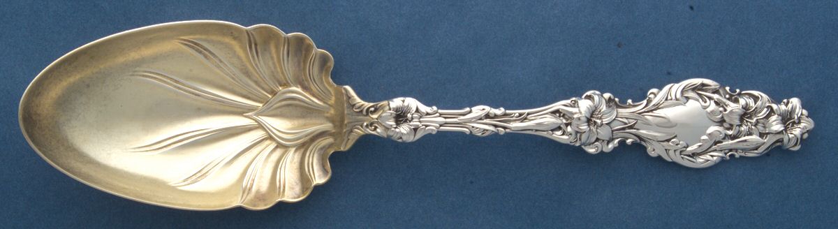 Lily (Sterling, 1902, Lion-Pat.1902) Solid Salad Serving Spoon by Whiting Manf Co-1