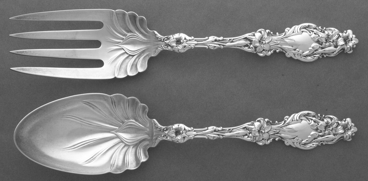 Lily (Sterling, 1902, Lion-Pat.1902) (2 Pc) Solid Salad Set by Whiting Manf Co-1