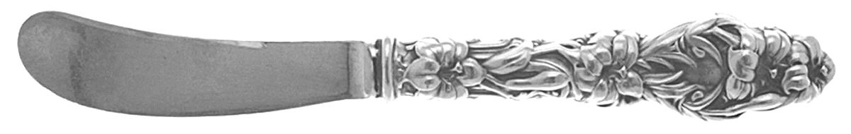 Lily (Sterling, 1902, Lion-Pat.1902) Thick Butter Spreader Hollow Paddle,Slvp Blade by Whiting Manf Co-1