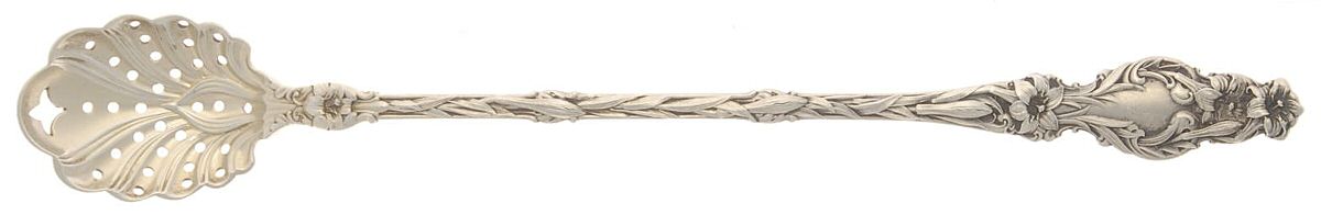 Lily (Sterling, 1902, Lion-Pat.1902) Pierced Bowl Long Handle Olive Spoon by Whiting Manf Co-1