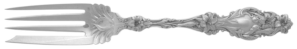 Lily (Sterling, 1902, Lion-Pat.1902) Large Solid Cold Meat Serving Fork by Whiting Manf Co-1