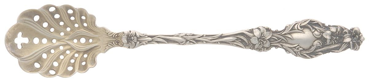 Lily (Sterling, 1902, Lion-Pat.1902) Pierced Bowl Short Handle Olive Spoon by Whiting Manf Co-1