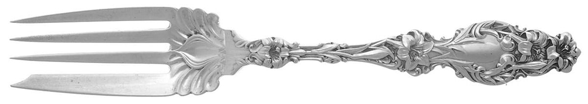 Lily (Sterling, 1902, Lion-Pat.1902) Small Solid Cold Meat Serving Fork by Whiting Manf Co-1