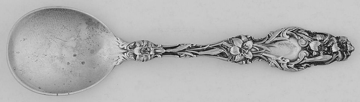 Lily (Sterling, 1902, Lion-Pat.1902) Small Short Handle Chocolate Spoon by Whiting Manf Co-1