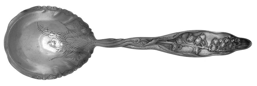 Lily of The Valley (Sterling, 1885, No Monograms) Medium Bright Cut Berry/Casserole Spoon by Whiting Manf Co-1