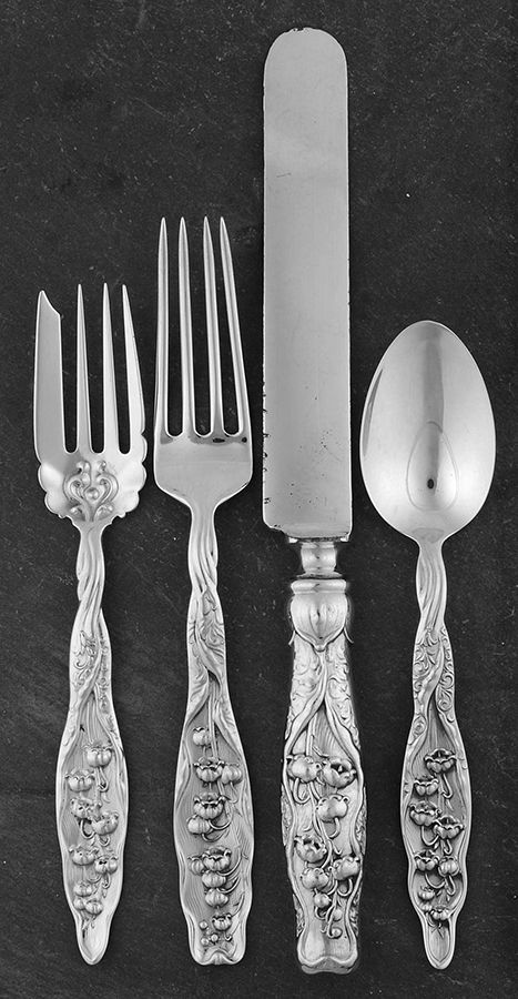 Lily of The Valley (Sterling, 1885, No Monograms) 4 Piece Place Size Setting by Whiting Manf Co-1