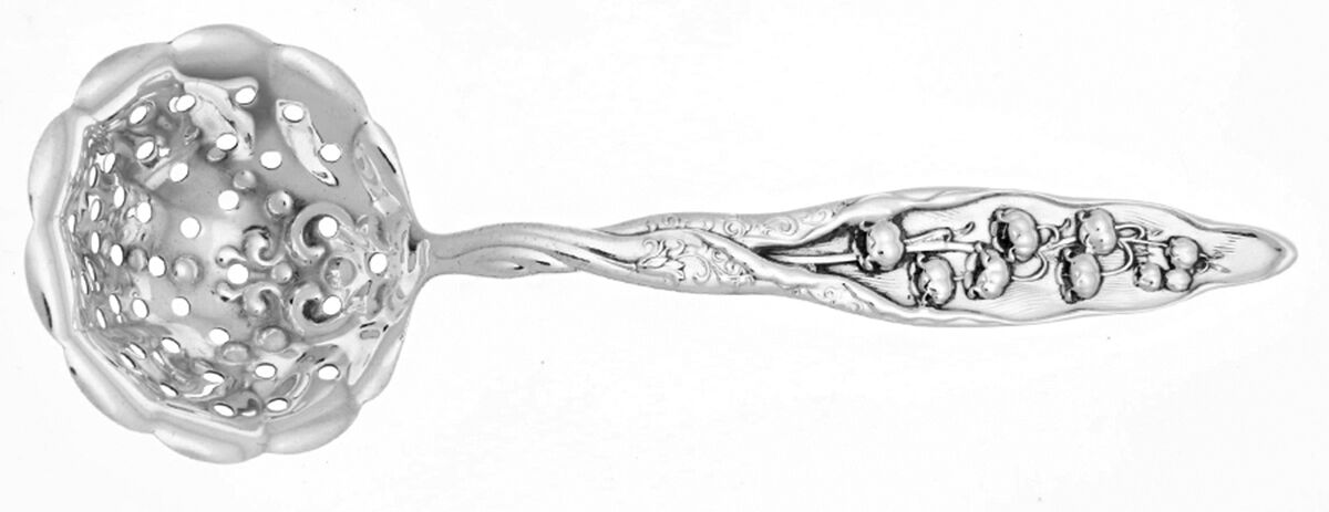 Lily of The Valley (Sterling, 1885, No Monograms) Small Pierced Nut Serving Spoon by Whiting Manf Co-1