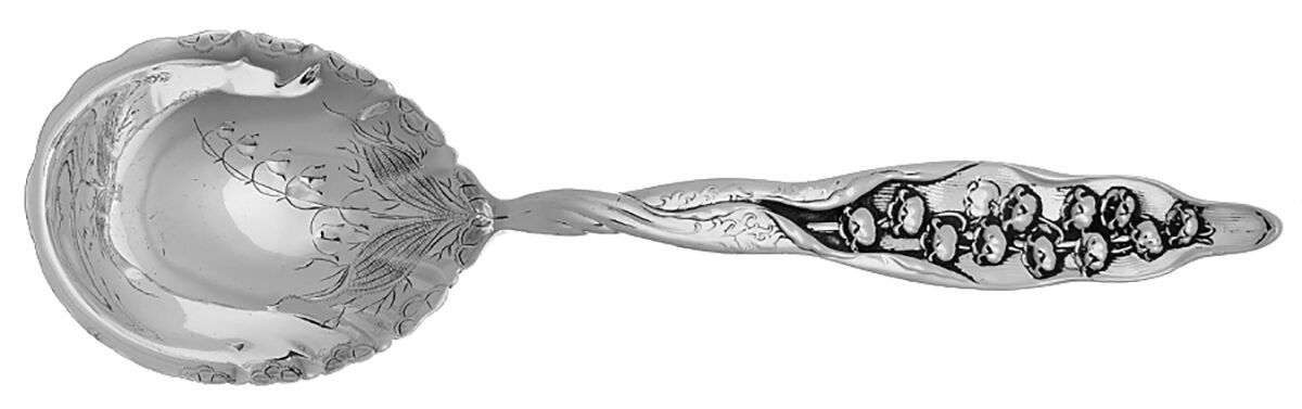 Lily of The Valley (Sterling, 1885, No Monograms) Bright Cut Preserve Spoon by Whiting Manf Co-1