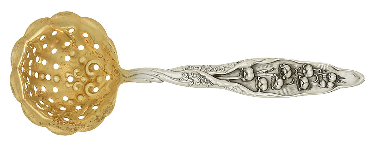 Lily of The Valley (Sterling, 1885, No Monograms) Small Pierced Nut Serving Spoon by Whiting Manf Co-1