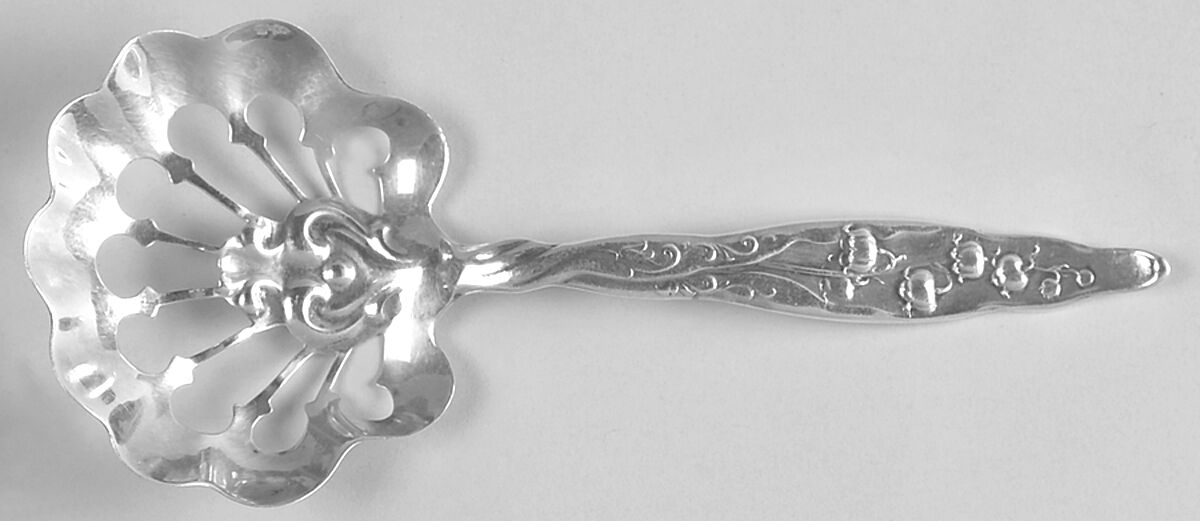 Lily of The Valley (Sterling, 1885, No Monograms) Solid Bon Bon Spoon with Pierced Bowl by Whiting Manf Co-1