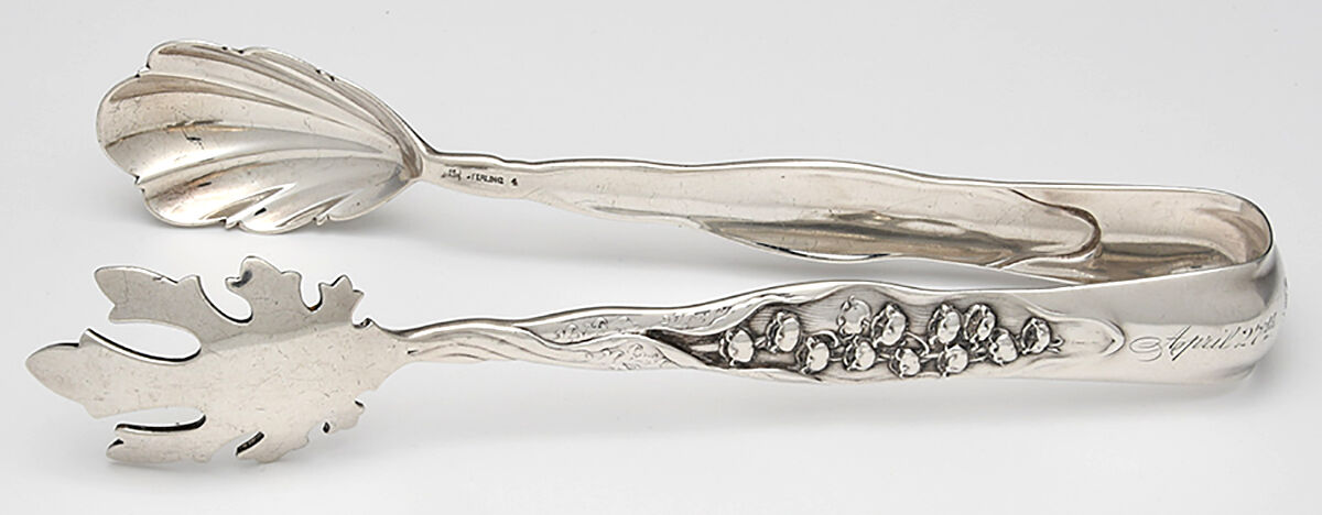 Lily of The Valley (Sterling, 1885, No Monograms) Large Ice Serving Tongs by Whiting Manf Co-1