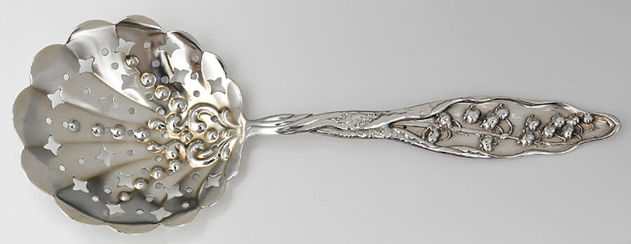 Lily of The Valley (Sterling, 1885, No Monograms) Large Pierced Pea Serving Spoon by Whiting Manf Co-1