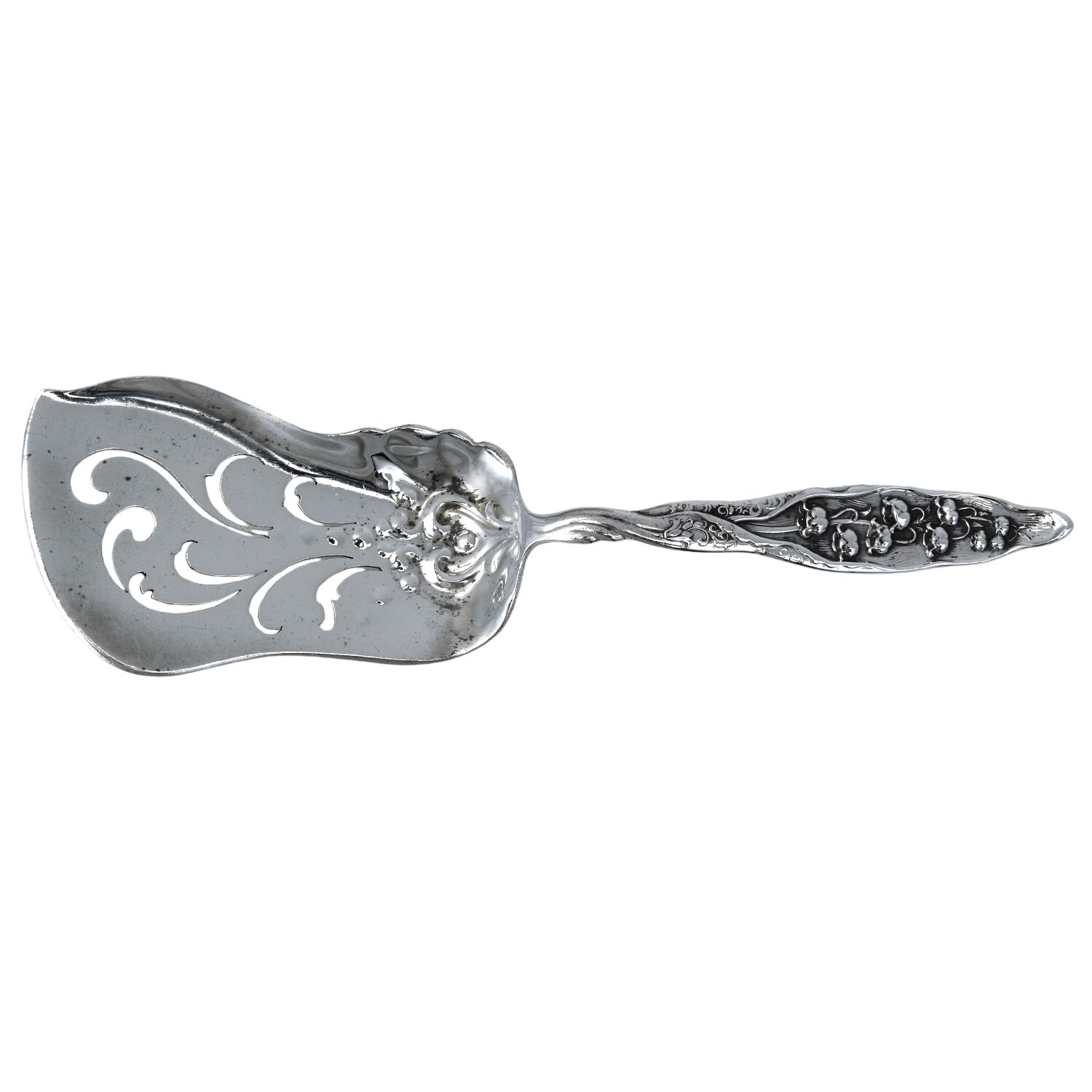 Lily of The Valley (Sterling, 1885, No Monograms) Pierced Fried Oyster Server by Whiting Manf Co-1