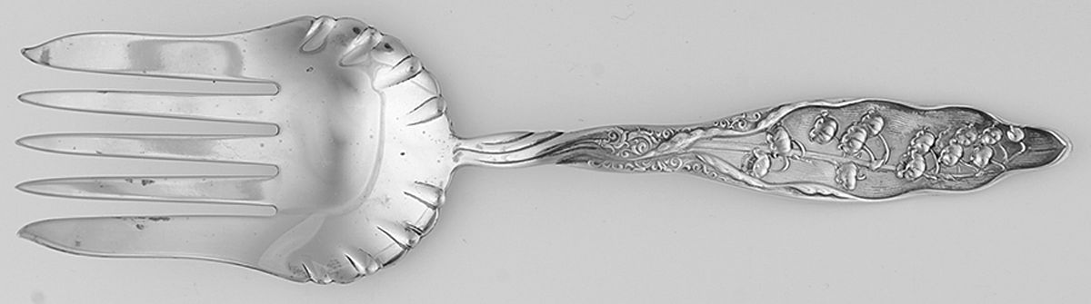 Lily of The Valley (Sterling, 1885, No Monograms) Vegetable Serving Fork (Solid) by Whiting Manf Co-1