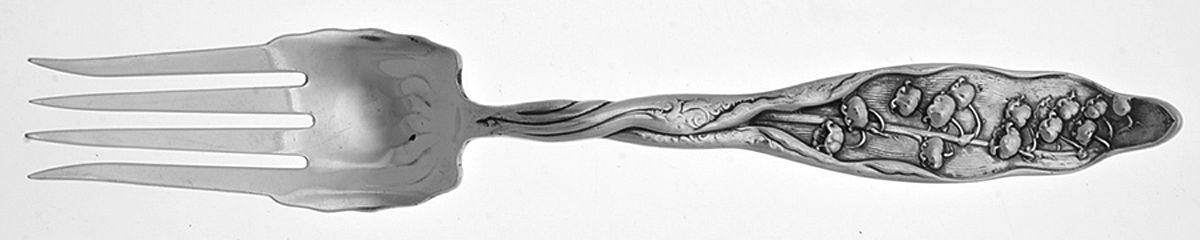 Lily of The Valley (Sterling, 1885, No Monograms) Large Chipped Beef Fork by Whiting Manf Co-1
