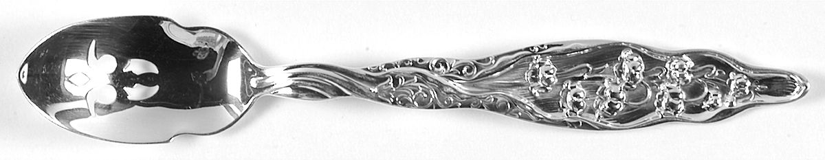 Lily of The Valley (Sterling, 1885, No Monograms) Olive Spoon Short with Pierced Bowl HC by Whiting Manf Co-1