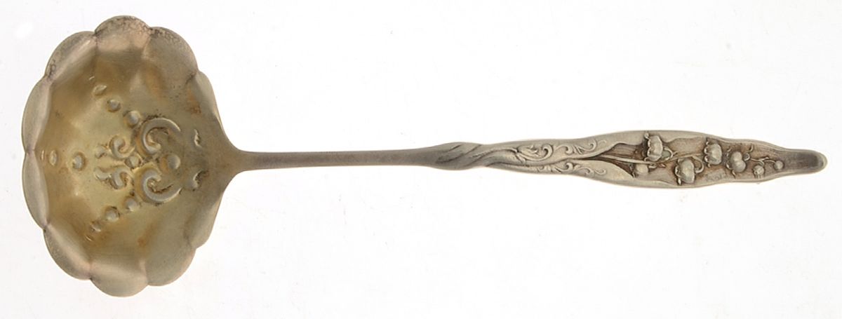 Lily of The Valley (Sterling, 1885, No Monograms) Solid Piece Cream Ladle by Whiting Manf Co-1