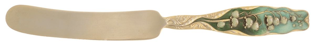 Lily of The Valley (Sterling, 1885, No Monograms) Enameled Solid Dessert/Tea Knife by Whiting Manf Co-1
