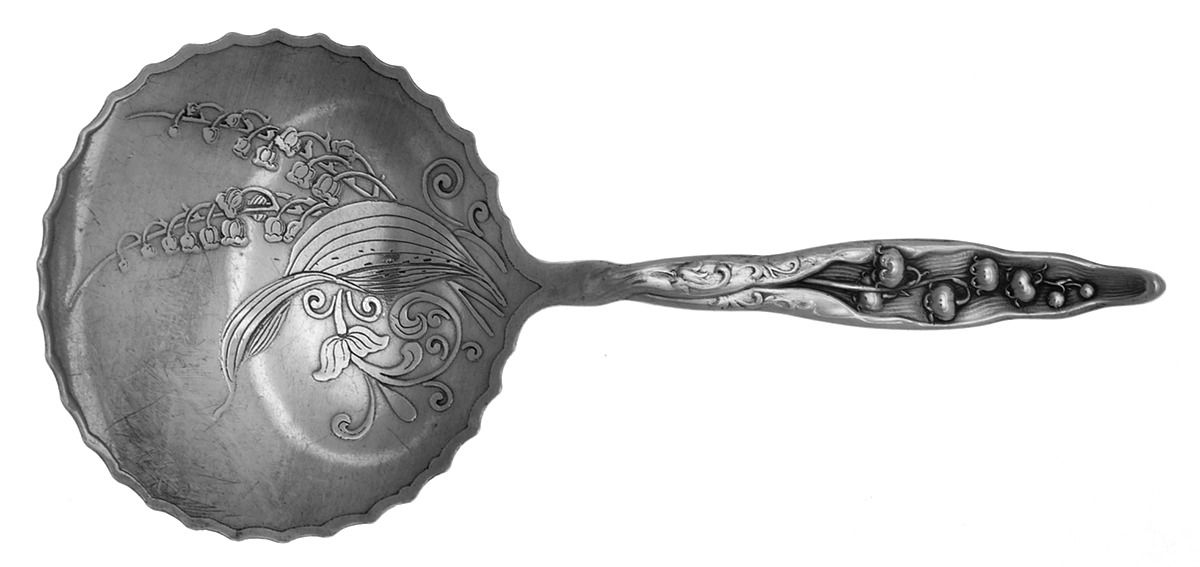 Lily of The Valley (Sterling, 1885, No Monograms) Bon Bon Spoon Bright Cut by Whiting Manf Co-1