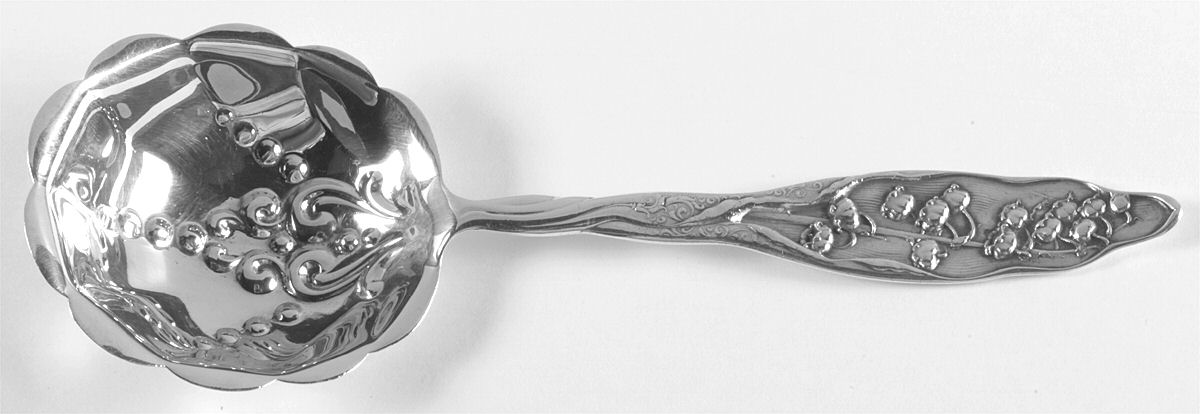 Lily of The Valley (Sterling, 1885, No Monograms) Berry Casserole Spoon Solid Medium Embossed Bowl by Whiting Manf Co-1