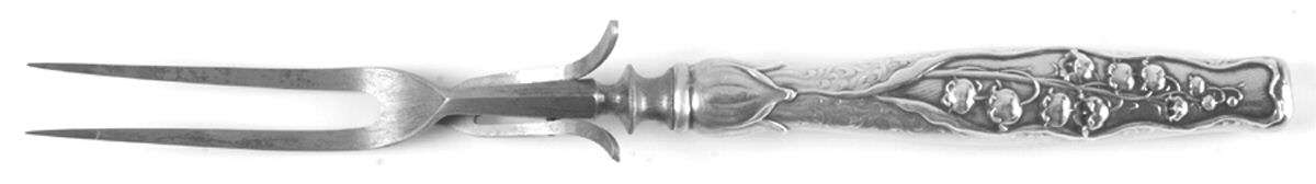 Lily of The Valley (Sterling, 1885, No Monograms) Small Steak Carving Fork with Stainless Prongs by Whiting Manf Co-1