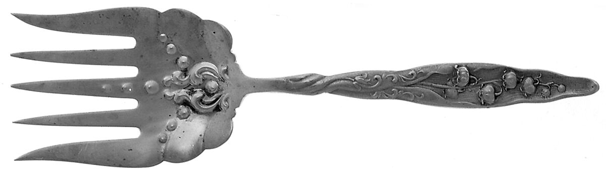 Lily of The Valley (Sterling, 1885, No Monograms) Small Solid Tined Sardine Serving Fork by Whiting Manf Co-1