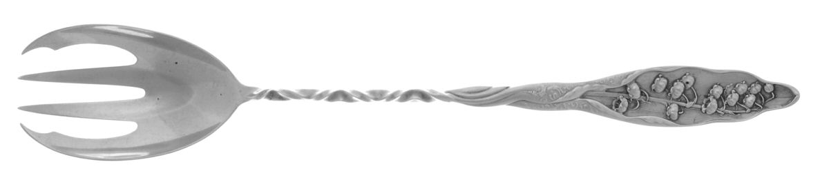 Lily of The Valley (Sterling, 1885, No Monograms) Oversize Solid Salad Servng Fork by Whiting Manf Co-1