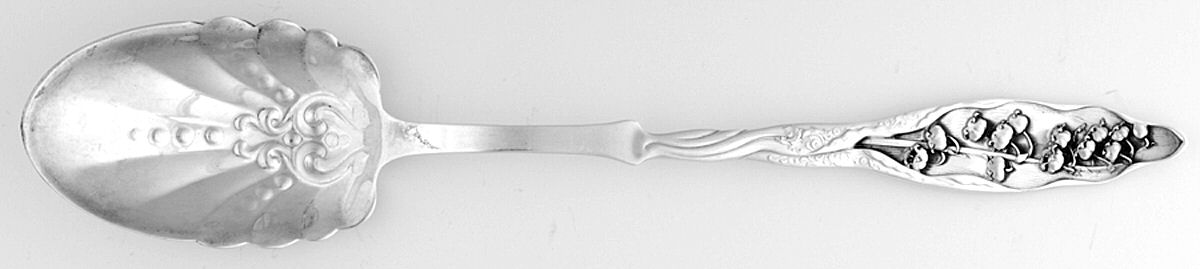 Lily of The Valley (Sterling, 1885, No Monograms) Oversize Solid Salad Serving Spoon by Whiting Manf Co-1