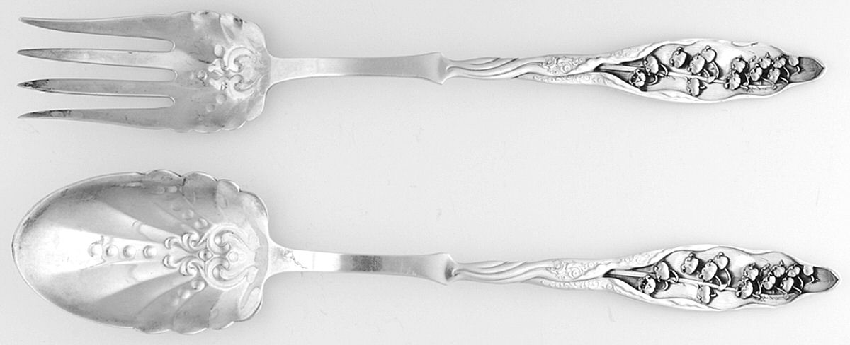 Lily of The Valley (Sterling, 1885, No Monograms) Solid Oversized Serving Salad Set by Whiting Manf Co-1