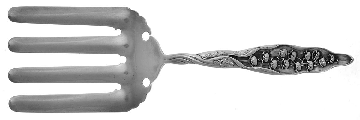 Lily of The Valley (Sterling, 1885, No Monograms) Large Solid Asparagus Serving Fork by Whiting Manf Co-1