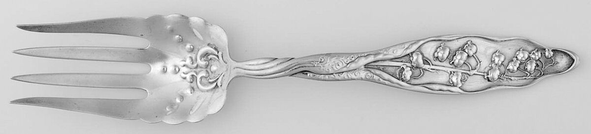 Lily of The Valley (Sterling, 1885, No Monograms) Solid Salad Serving Fork by Whiting Manf Co-1