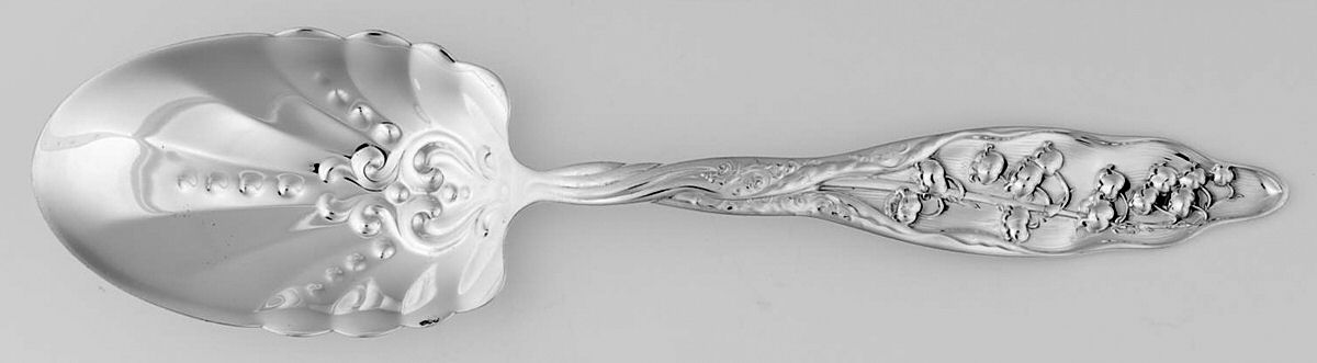 Lily of The Valley (Sterling, 1885, No Monograms) Solid Salad Serving Spoon by Whiting Manf Co-1