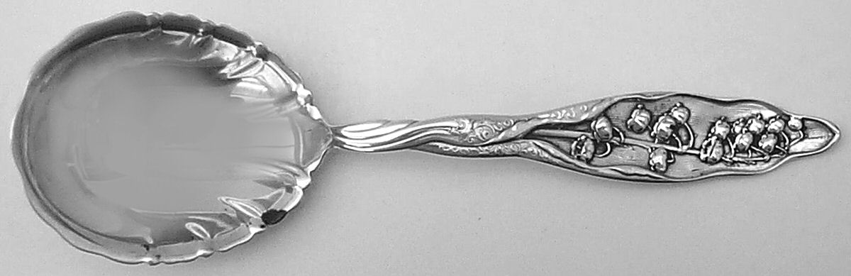 Lily of The Valley (Sterling, 1885, No Monograms) Large Solid Berry/Casserole Spoon by Whiting Manf Co-1