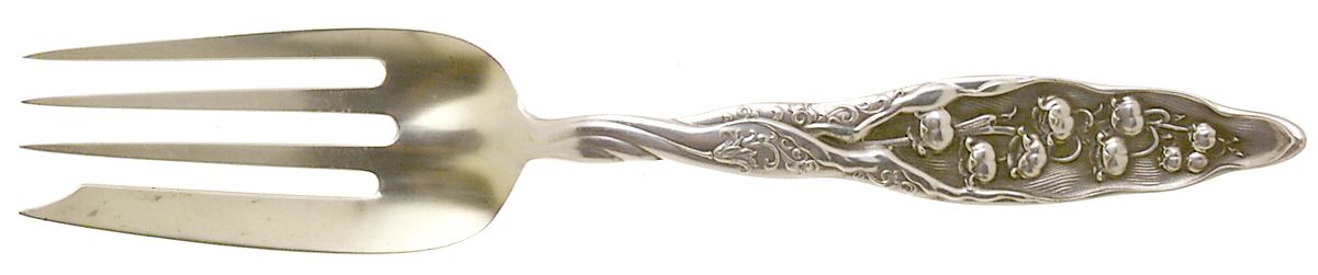 Lily of The Valley (Sterling, 1885, No Monograms) Small Solid Cold Meat Serving Fork by Whiting Manf Co-1