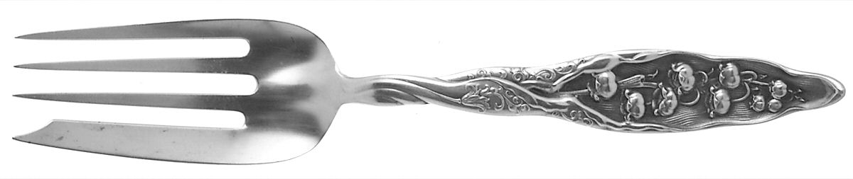 Lily of The Valley (Sterling, 1885, No Monograms) Small Solid Cold Meat Serving Fork by Whiting Manf Co-1